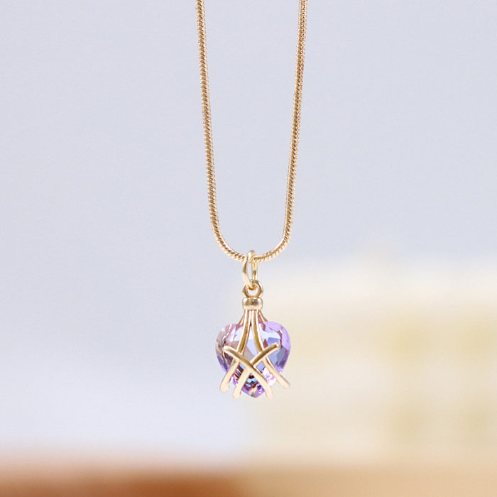 1 pieza de collar con colgante de diamantes de imitación con incrustaciones de cobre en forma de corazón a la moda
