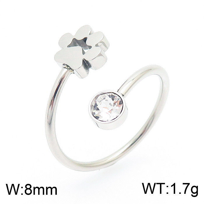 Fashion Paw Print Stainless Steel Polishing Inlay Zircon Rings 1 Piece