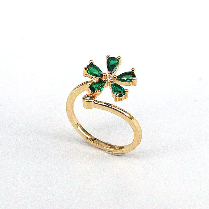 Simple Style Flower Copper Gold Plated Zircon Open Ring 1 Piece