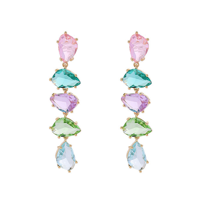 1 Pair Elegant Water Droplets Inlay Copper Zircon Drop Earrings