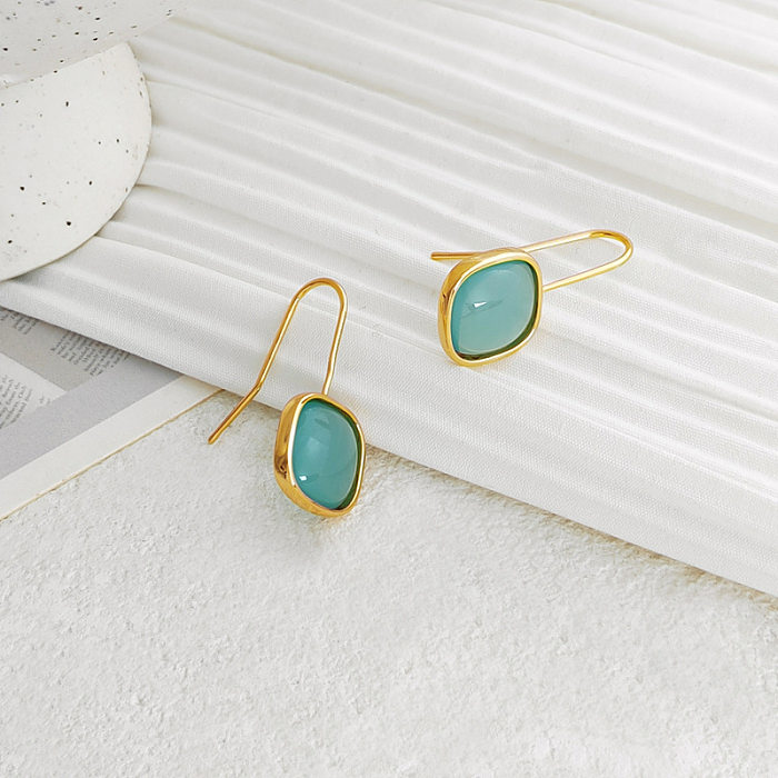 1 Pair Retro Square Copper Inlay Resin Drop Earrings