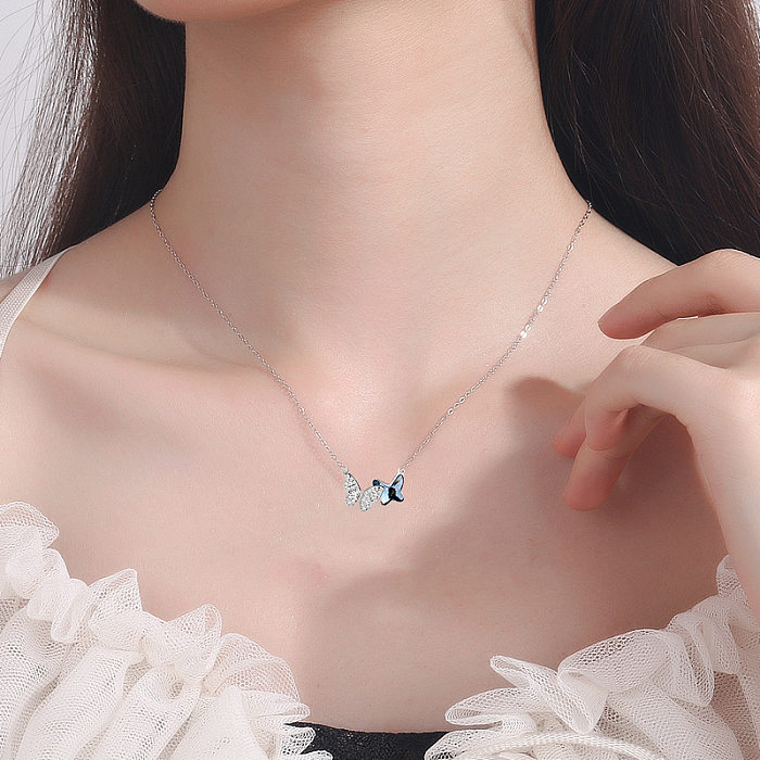 IG Style Modern Style Butterfly Copper Inlay Zircon Pendant Necklace