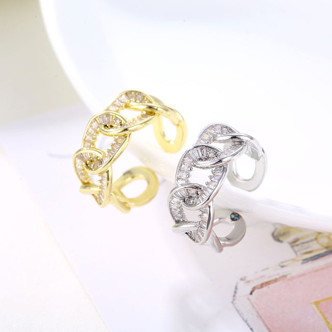 Simple Style Geometric Copper Plating Inlay Zircon White Gold Plated Gold Plated Open Ring