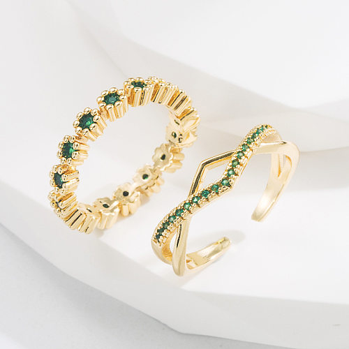 Anéis de cobre geométricos da moda embutidas em zircão anéis de cobre