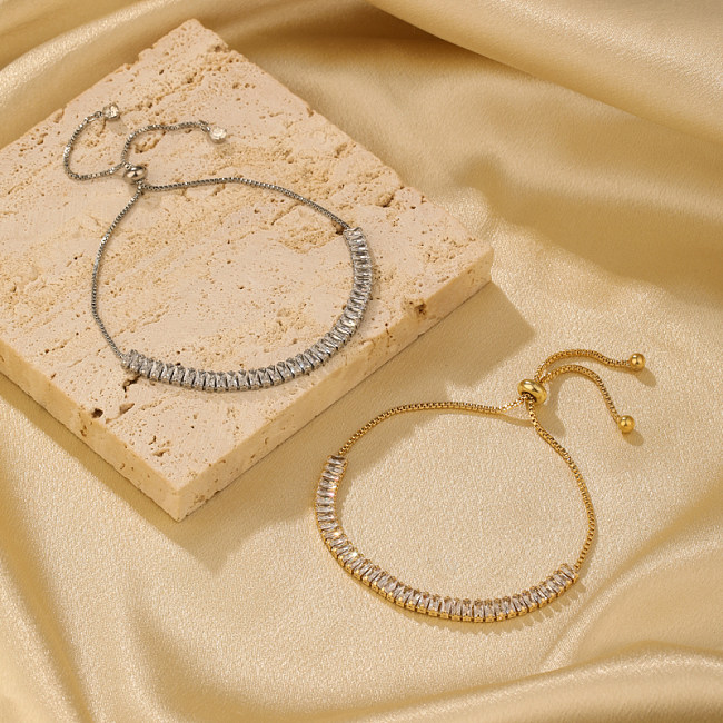 Simple Style Geometric Copper Inlay Zircon 14K Gold Plated Bracelets