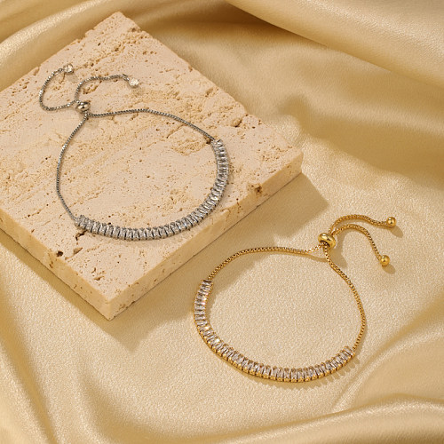 Simple Style Geometric Copper Inlay Zircon 14K Gold Plated Bracelets