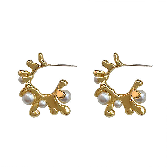 1 Pair Streetwear Irregular Plating Inlay Copper Artificial Pearls Ear Studs