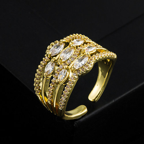 New Creative Gold-Plated Micro Inlaid Zircon Geometric Open Adjustable Copper Ring