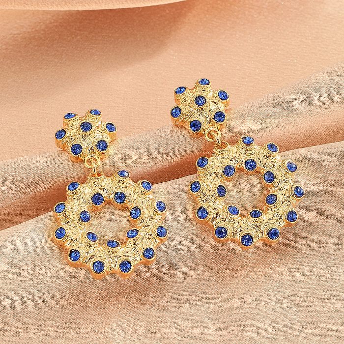 1 Pair Roman Style Asymmetrical Round Plating Inlay Copper Zircon 18K Gold Plated Drop Earrings
