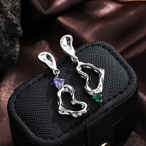 1 Pair Simple Style Heart Shape Plating Inlay Copper Zircon Silver Plated Drop Earrings