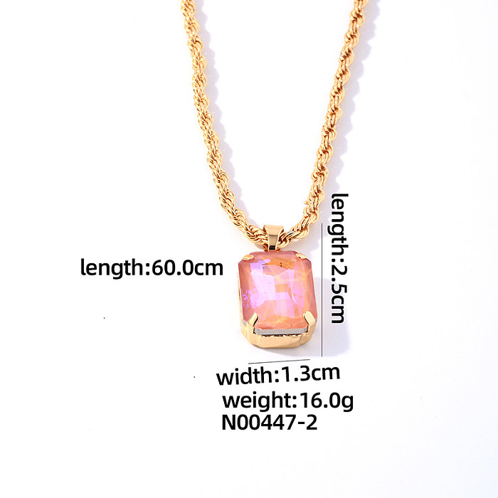 Casual Elegant Simple Style Rectangle Stainless Steel Copper Plating Inlay Glass Gold Plated Pendant Necklace