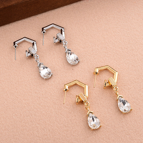 1 Pair Elegant Water Droplets Plating Inlay Copper Zircon Gold Plated Drop Earrings