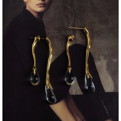1 Paar Ohrhänger im IG-Stil mit geometrischer Beschichtung, Kupferglas, 18 Karat vergoldet