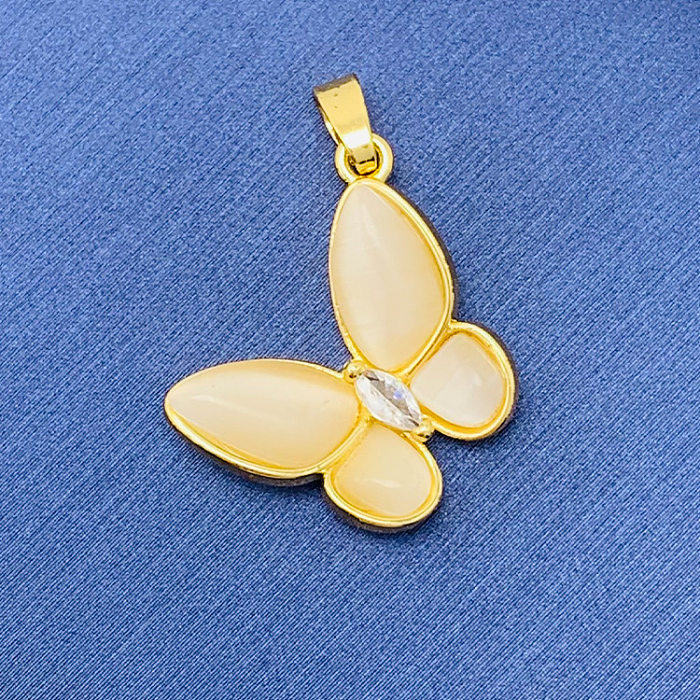 Simple Style Swan Heart Shape Butterfly Copper Irregular Rhinestones Opal Pendant Necklace