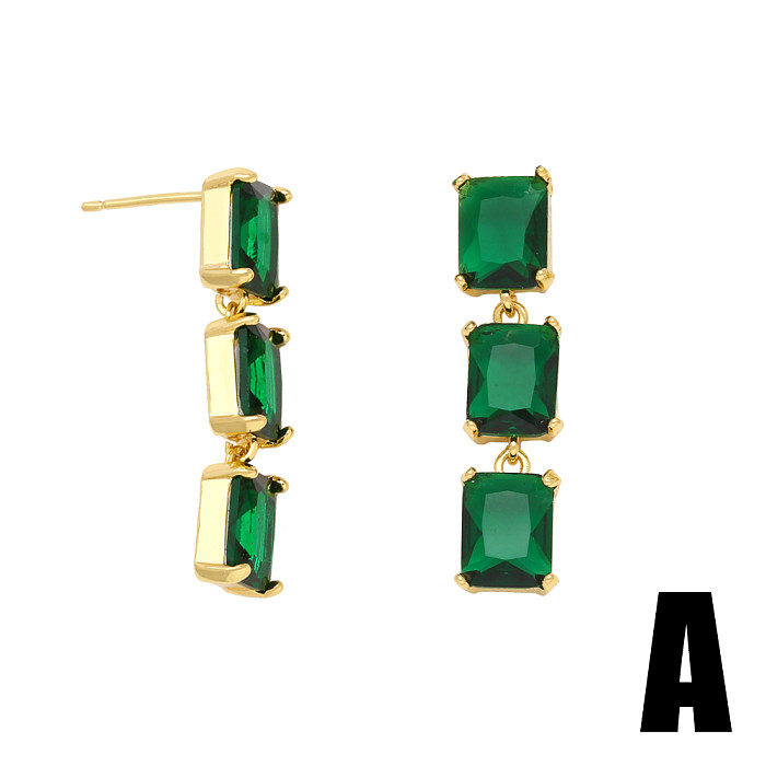 1 Paar Retro-Ohrringe im französischen Stil, quadratisch, mit Kupferbeschichtung, künstliche Perlen, Zirkon, 18 Karat vergoldet
