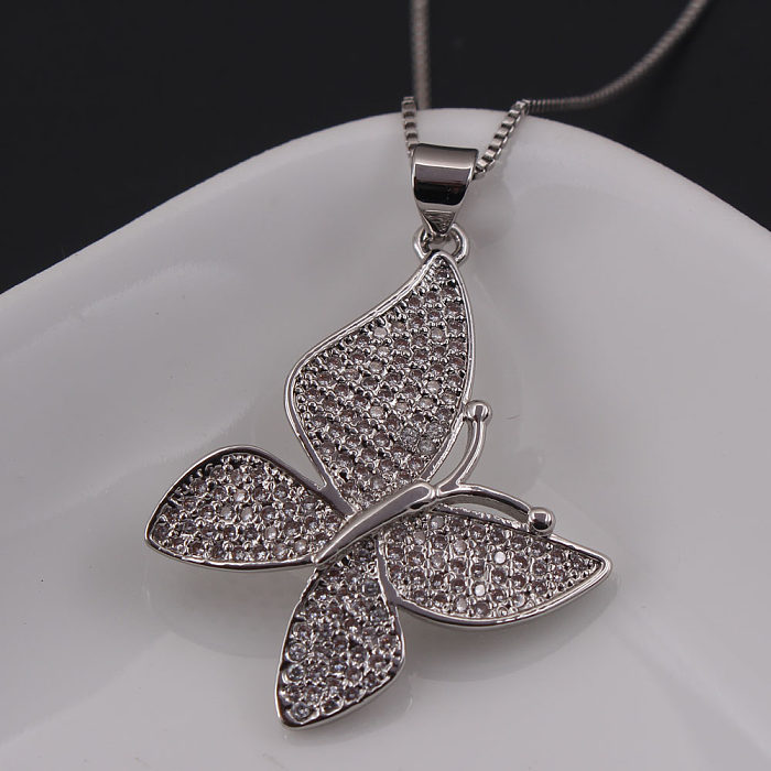IG Style Simple Style Animal Butterfly Copper White Gold Plated Gold Plated Zircon Pendant Necklace In Bulk