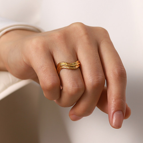Fashion Waves Stainless Steel Gold Plated Rings 1 Piece