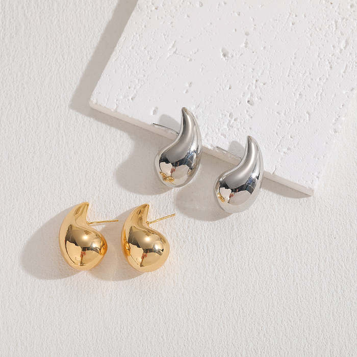 1 Piece Luxurious Classic Style Solid Color Plating Copper 14K Gold Plated Ear Studs