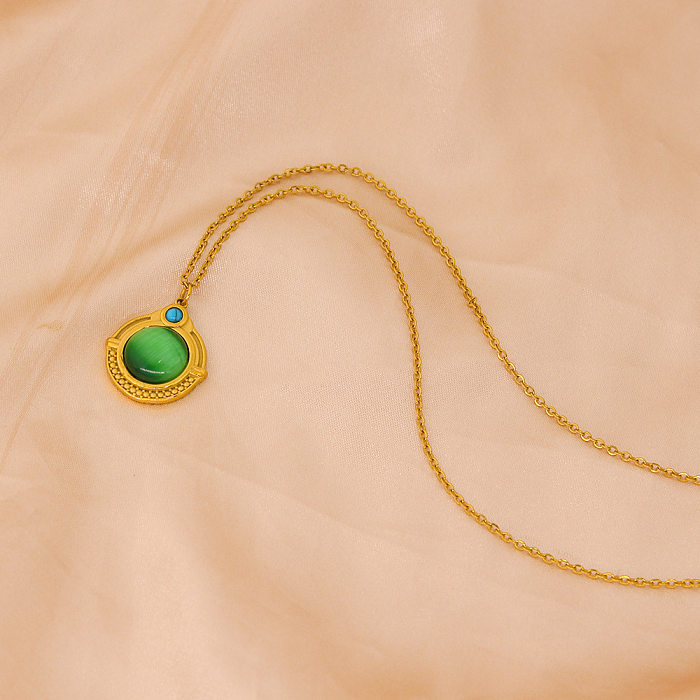 Geometrische Retro-Klassiker-Stil-Ohrring-Halskette mit geometrischer Titanstahlbeschichtung und Inlay-Edelstein
