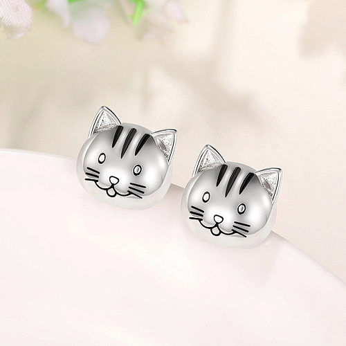 1 paire de clous d'oreilles en cuivre plaqué chat de style dessin animé