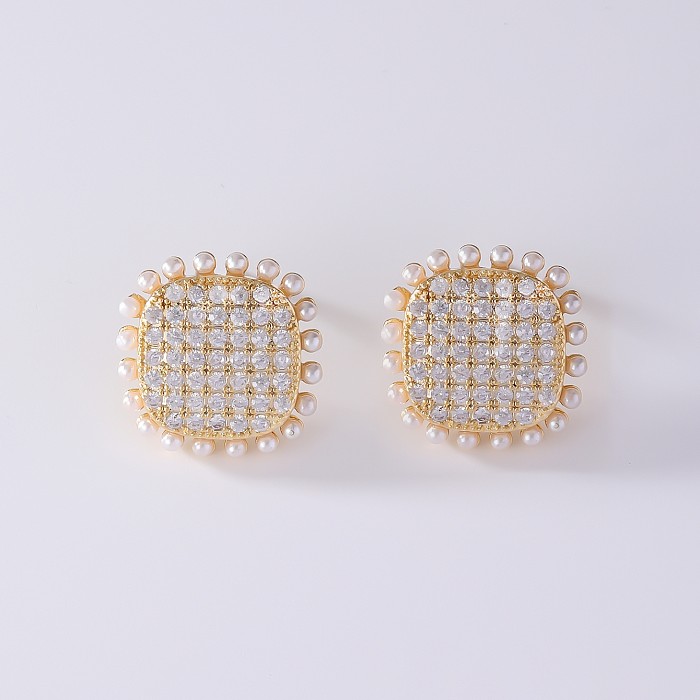 1 par casual estilo simples brilhante irregular flor incrustação cobre água doce pérola zircão orelha studs