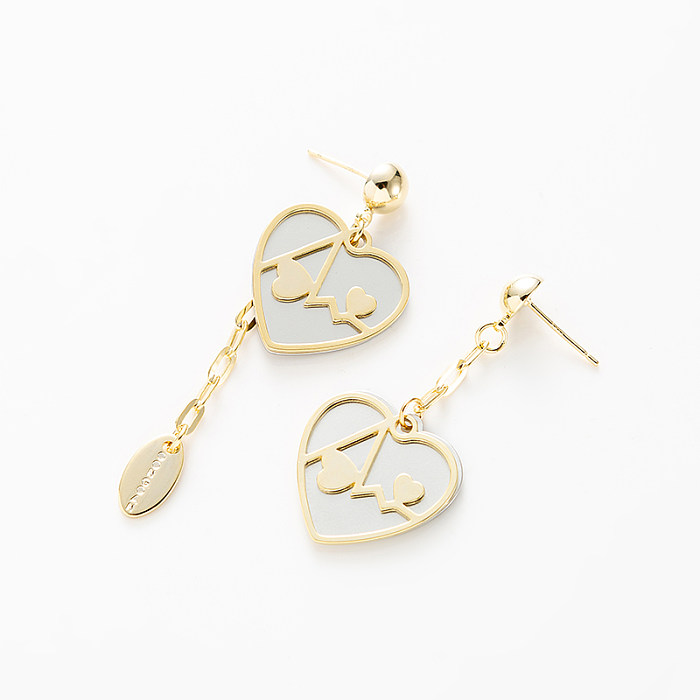 1 Pair Vacation Electrocardiogram Heart Shape Plating Inlay Copper Shell 18K Gold Plated Drop Earrings