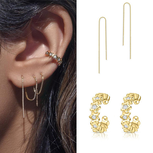 1 paire de boucles d'oreilles pendantes, Style Simple, incrustation de couleur unie, cuivre Zircon plaqué or, clous d'oreilles