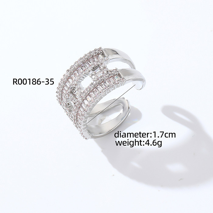 Retro Irregular Copper Plating Inlay Zircon White Gold Plated Open Rings