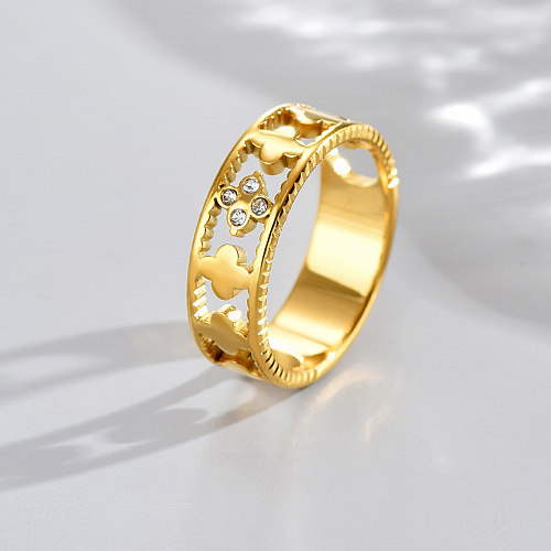 1 Piece Fashion Four Leaf Clover Stainless Steel Inlay Zircon Rings