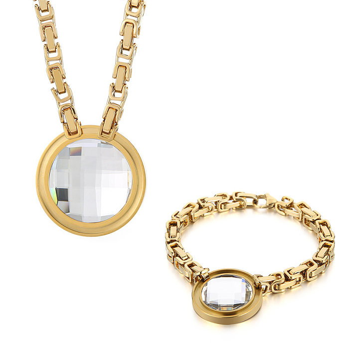 Fashion Round Titanium Steel Plating Inlay Glass Jewelry Set