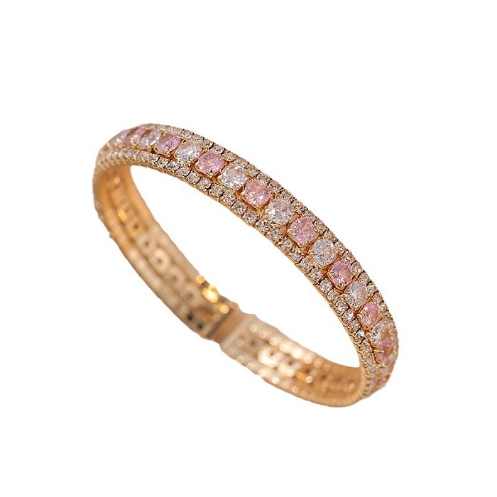 Lady Sweet Round Copper Plating Inlay Zircon Gold Plated Tennis Bracelet