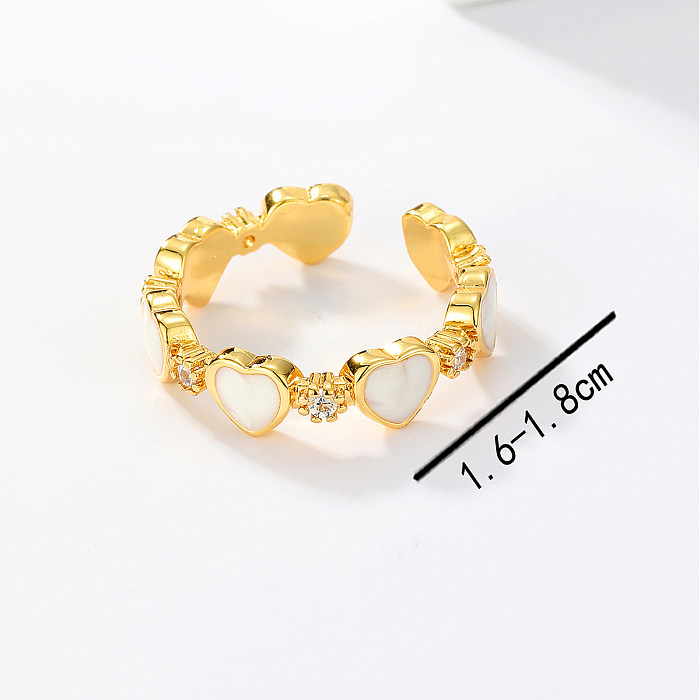Simple Style Heart Shape Copper Plating Inlay Zircon 18K Gold Plated Open Ring