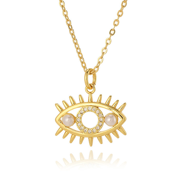Collier pendentif en Zircon de perles artificielles avec incrustation de cuivre pour les yeux de Style Simple