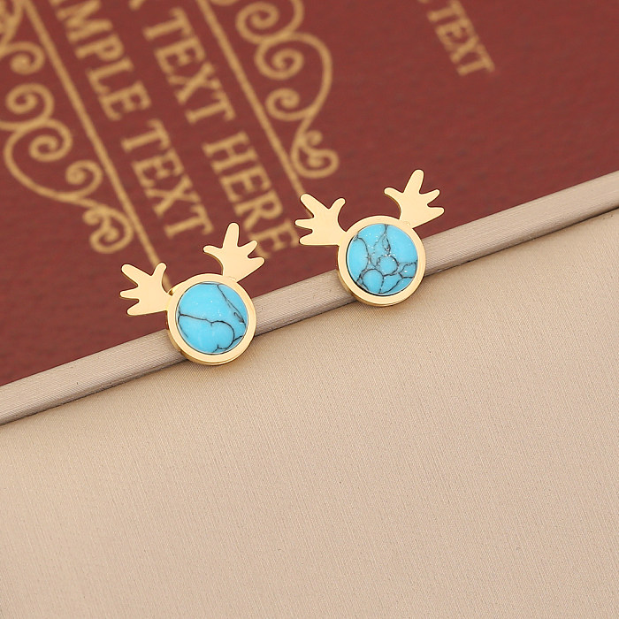 Elegant Retro Simple Style Animal Stainless Steel Plating Inlay Turquoise Rings Earrings Necklace
