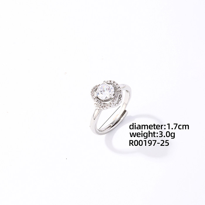 Casual Sweet Irregular Flower Snake Copper Plating Inlay Zircon White Gold Plated Open Rings