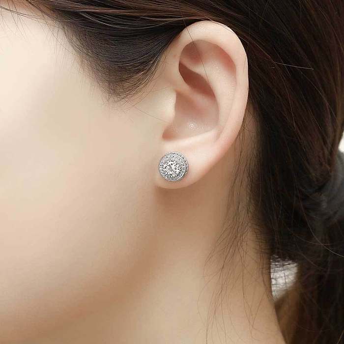 Simple Style Round Copper Inlaid Zircon Ear Studs