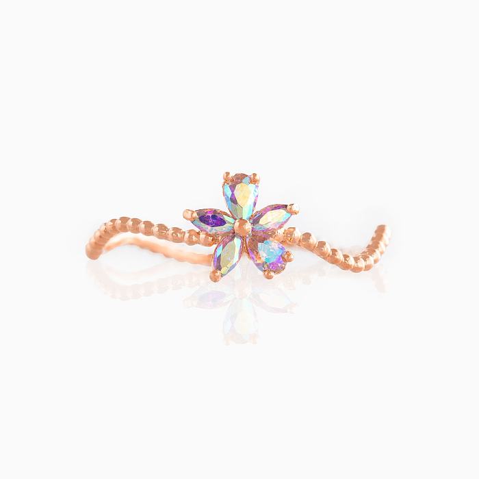 Fashion Flower Copper Plating 18K Real Gold Wave Creative Ring