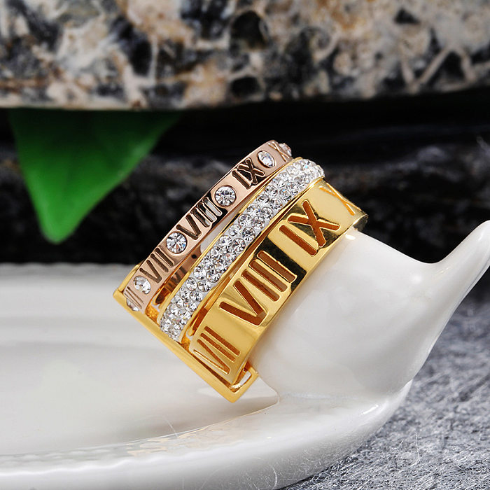 Diamond-studded Roman Letters Two-color Fashion Ring Wholesale Jewelry jewelry