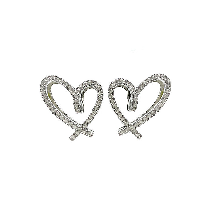 1 Pair Simple Style Heart Shape Inlay Copper Zircon Ear Studs