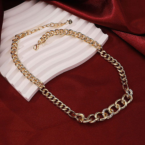 Collar chapado en oro de 18 quilates con circonita y revestimiento de cobre geométrico Hip-Hop Rock