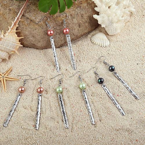 1 Pair Retro Tassel Pearl Copper Plating White Gold Plated Drop Earrings