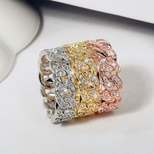 Anéis elegantes de zircão com incrustações de cobre de cor sólida para senhora
