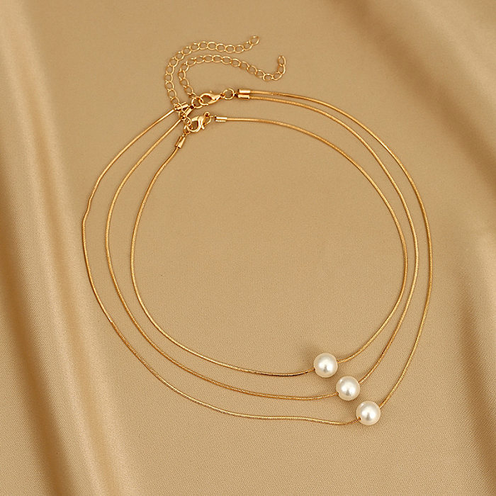 1 Piece Fashion Round Copper Pearl Plating Layered Necklaces