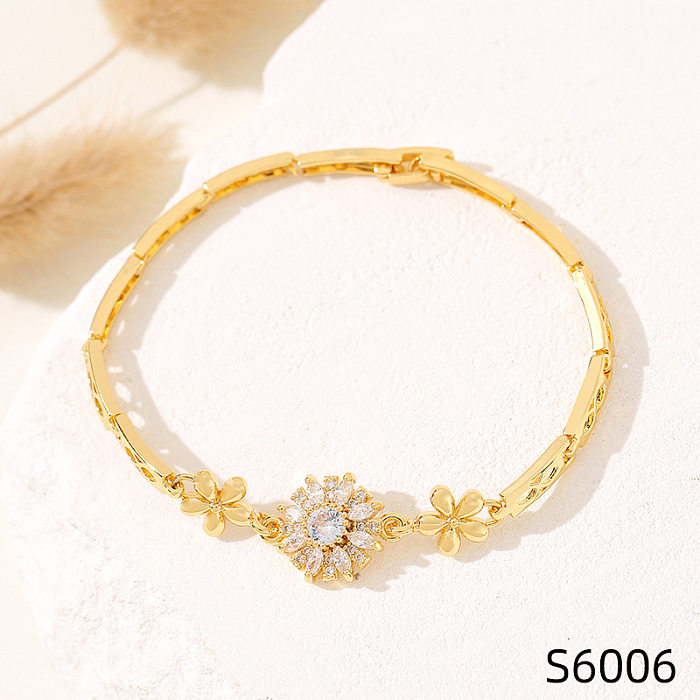 Simple Style Flower Copper Inlay Zircon Bracelets