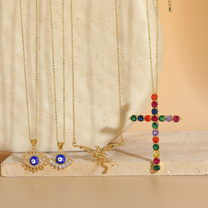 Elegante Kreuz-Kupferbeschichtung mit Inlay-Zirkon und 14-Karat-vergoldeter Anhänger-Halskette