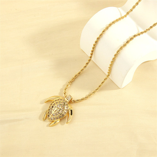 Simple Style Tortoise Copper 18K Gold Plated Zircon Pendant Necklace In Bulk
