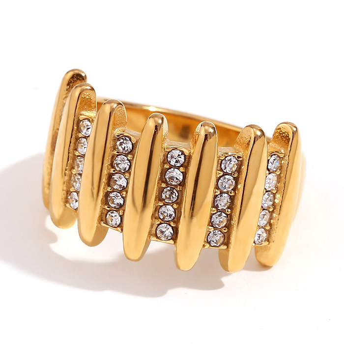 Basic Vintage Style Classic Style Geometric Stainless Steel Plating Inlay Rhinestones 18K Gold Plated Rings