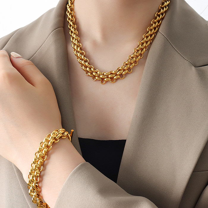 Hip-Hop Cool Style Solid Color Titanium Steel Plating 18K Gold Plated Bracelets Necklace