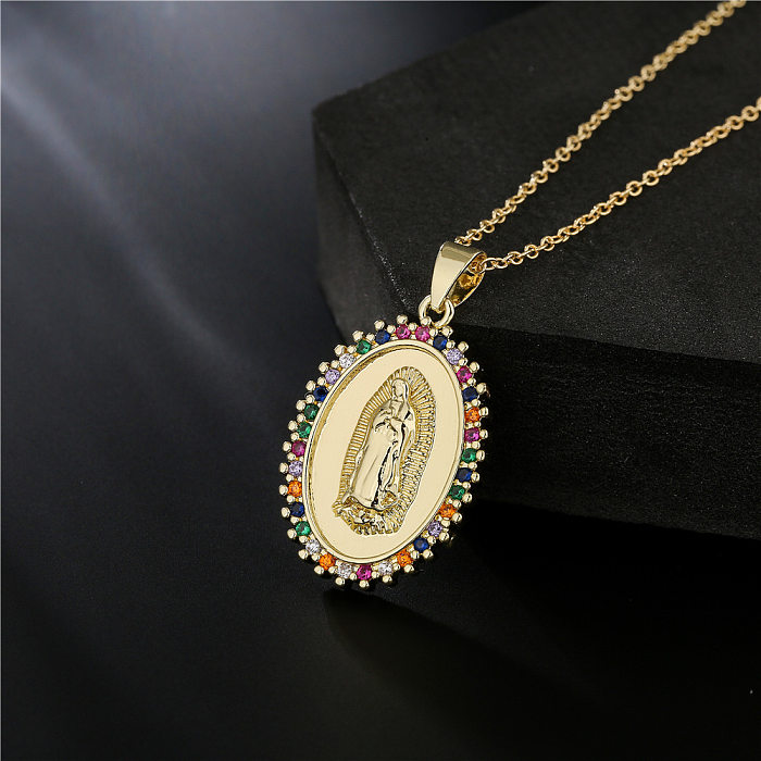 Copper Micro-inlaid Zircon Religious Jewelry Golden Necklace Maria Pendant