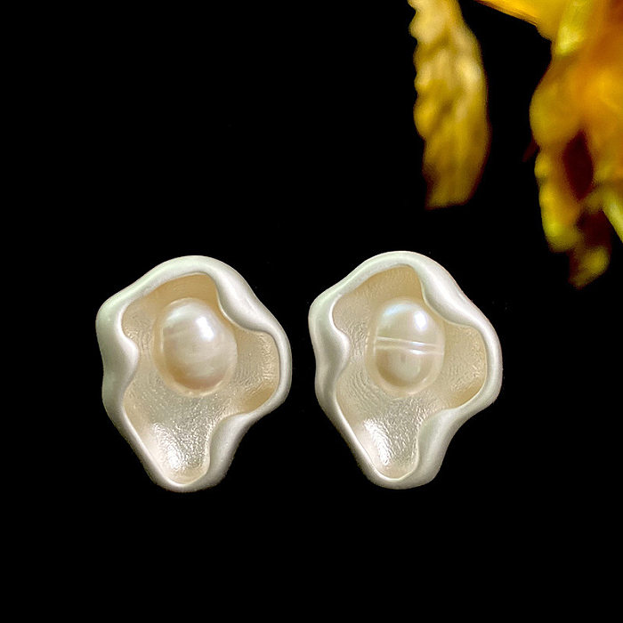 1 Pair IG Style Simple Style Irregular Plating Inlay Copper Pearl Ear Studs